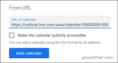 Lägga till en Outlook-kalender i Google Kalender via URL