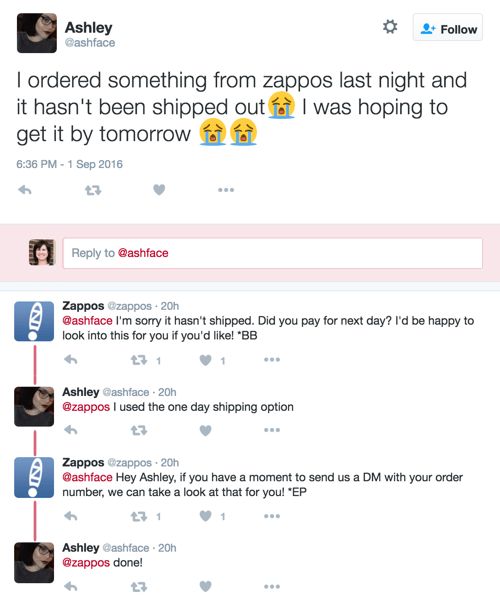 zappos kundtjänst tweet