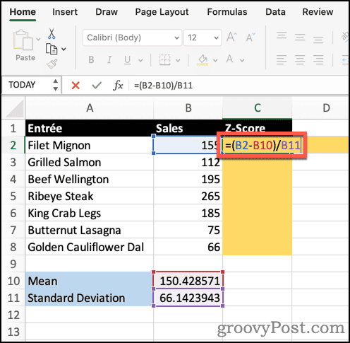 Beräkna ett Z-poäng i Excel