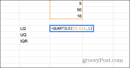 google sheets formel för nedre kvartil