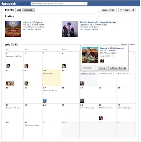 Facebook-evenemangskalendervy