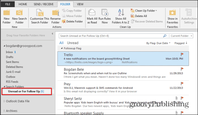 Sökmappar i Outlook 2013 följer upp