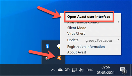 Öppna Avast-användarmenyn