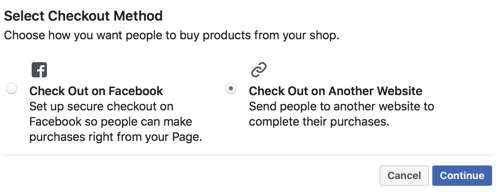 Facebook låter dig välja om du vill att användare ska kolla in på Facebook eller att skicka dem till din webbplats för att kolla in.