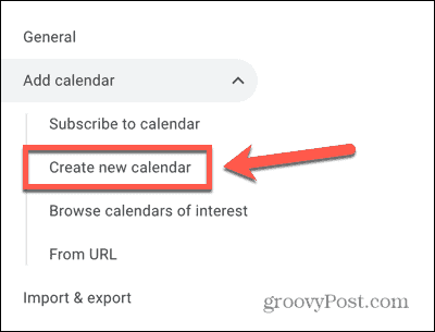 Google Kalender skapa en ny skärmdump för kalenderalternativ