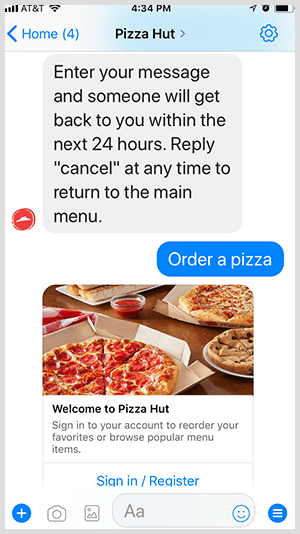 Pizza Hut automatiserar pizzabeställning via Messenger bot.