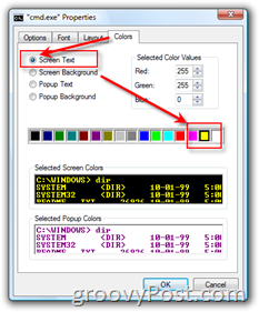 Anpassa storlek och färg i Windows-kommandotolken