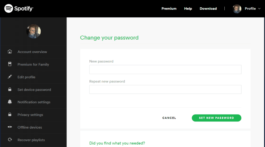 återställ spotify-lösenordet