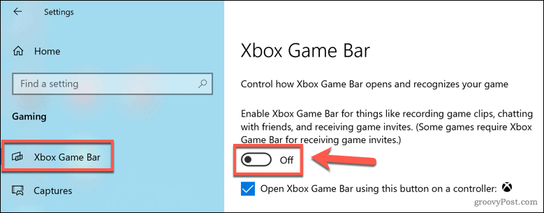 Inaktivera Xbox Game Bar i Windows 10