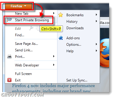 börja privata surfning i Firefox 4