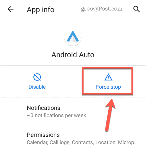 android auto tvinga stopp