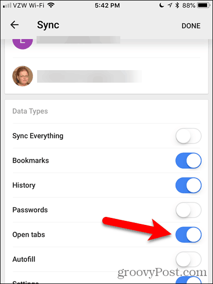 Aktivera Öppna flikar i Chrome för iOS