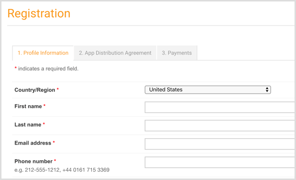 Fyll i kontoinformation för att ställa in ditt Amazon Developer-konto.