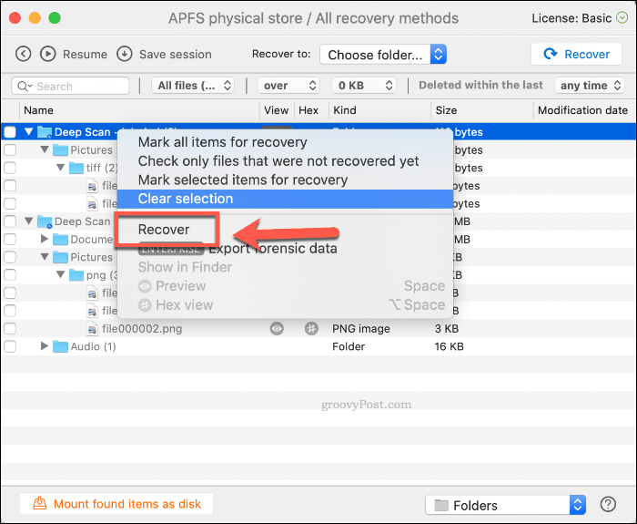 Återställa raderade filer i Disk Drill på macOS