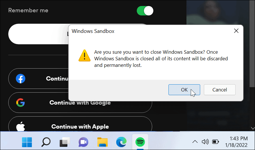 Verifiera avstängning av Windows Sandbox