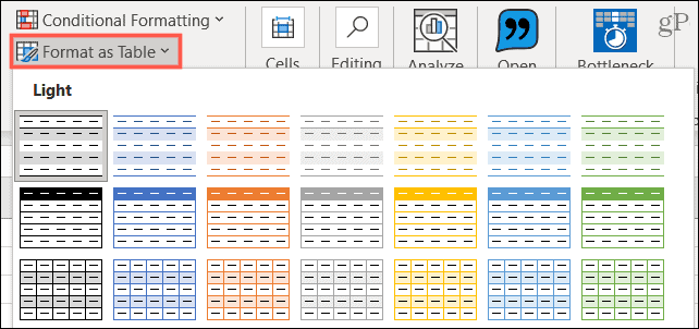 Formatera som tabell i Excel
