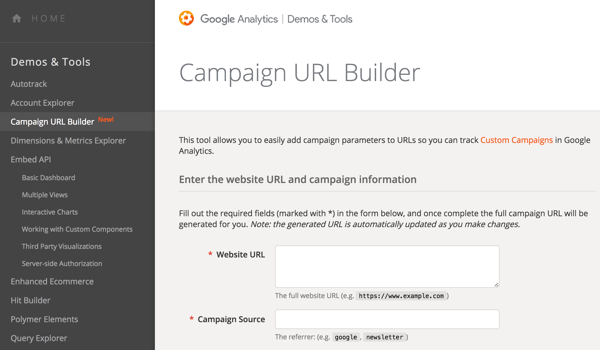 Använd Google URL Builder för att lägga till parametrar i dina webbadresser så att du kan spåra dina kampanjer.