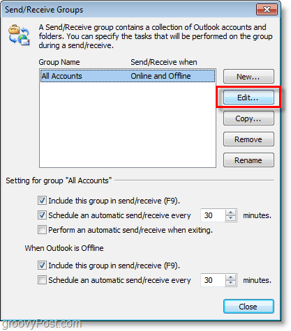 Outlook 2010 Skärmdump - redigera konton