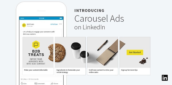 LinkedIn rullade ut nya karusellannonser för sponsrat innehåll som kan innehålla upp till 10 anpassade, svepbara kort.