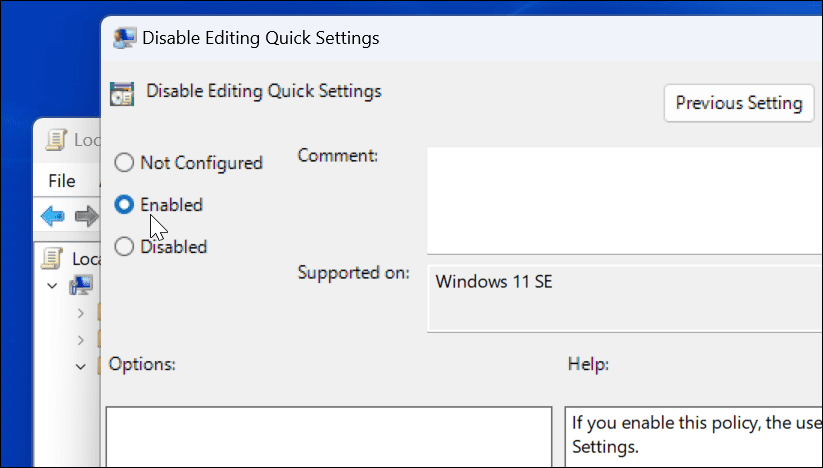 Förhindra redigeringar av snabba inställningar på Windows 11