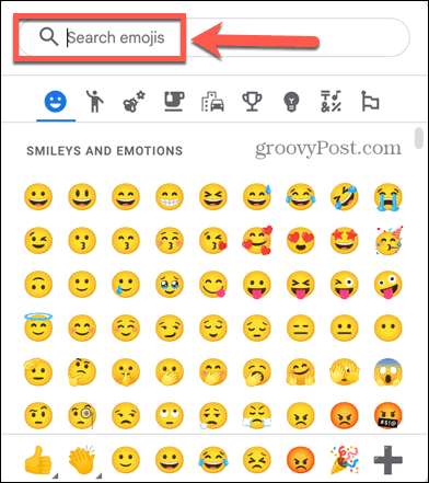 sök emojis i google docs