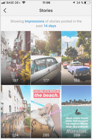 Visa Instagram Stories Impressions-data i Instagram Analytics.