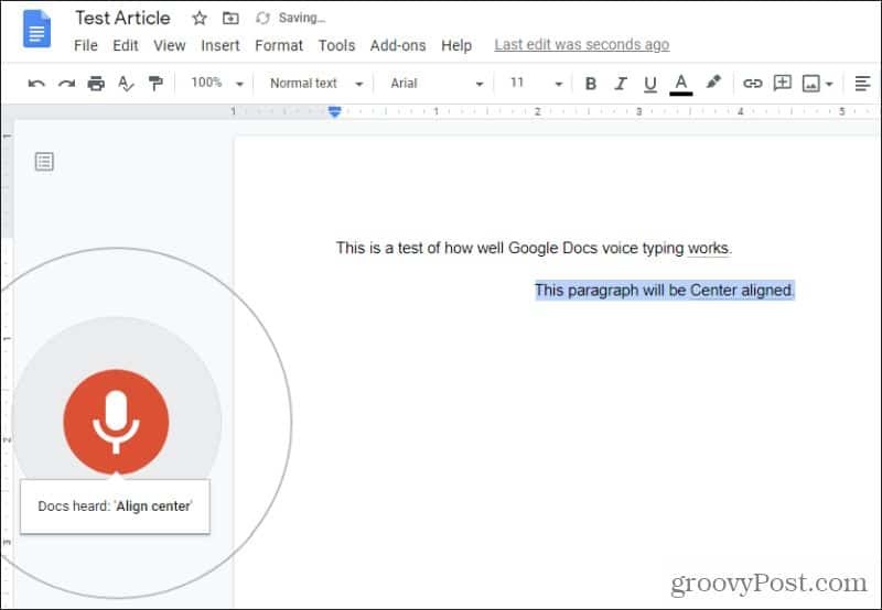 nytt stycke med Google Docs rösttyp