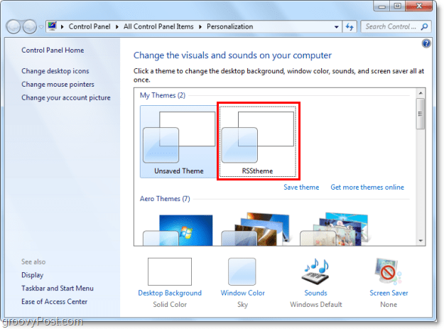välj ditt nya rss-tema i Windows 7