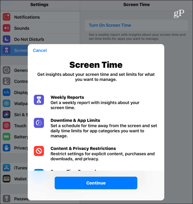 Aktivera skärmtid iOS 12