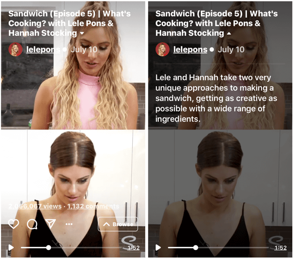 Exempel på Lele Pons och Hannah Stockings IGTV-show What's Cooking, avsnitt 5.