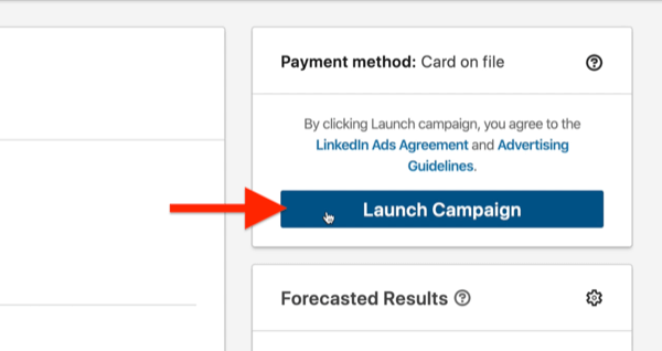 exempel på linkedin-annonskampanj markerad startkampanj-knapp