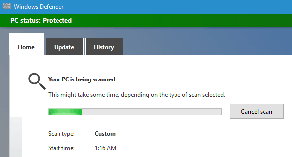 Windows Defender-skanning