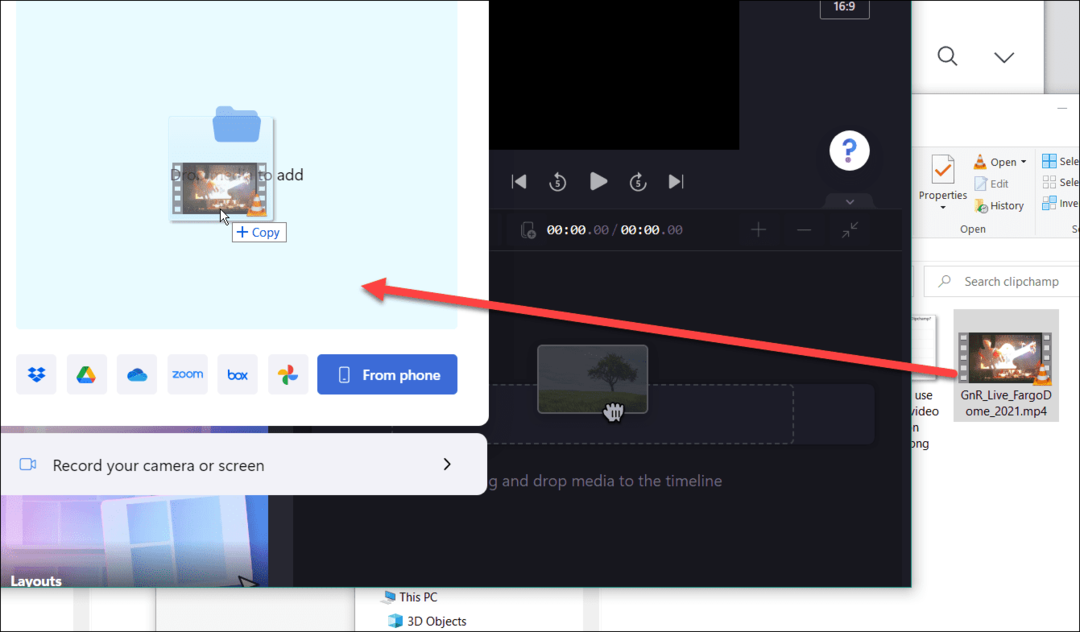 dra och släpp använd clipchamp videoredigerare på Windows