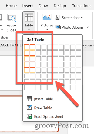 powerpoint välj bordsstorlek