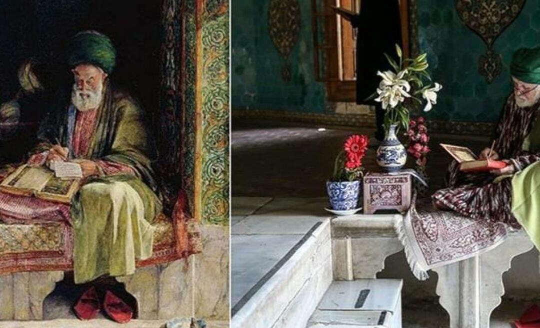 Neslihan Sağır Çetin fotograferade målningen som ritades av den brittiske målaren för 153 år sedan i Yeşil Türbe.