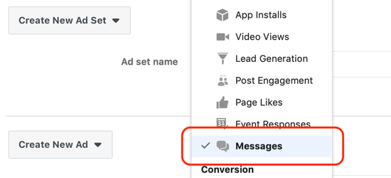 Så här får du leads med Facebook Messenger-annonser, meddelanden ställs in som destination på annonsinställningsnivå