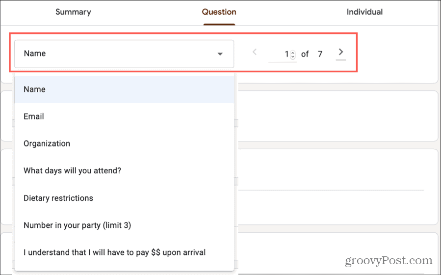 Google Forms-svar Välj fråga