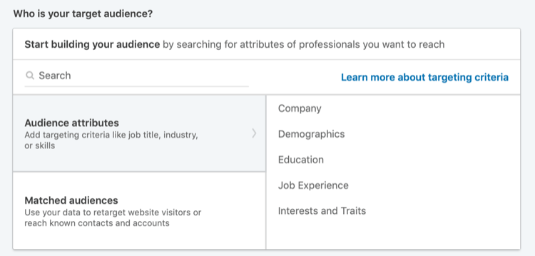 Vem är din målgruppssektion i LinkedIn Campaign Manager