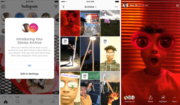 Instagrams nya berättelser arkiv sparar automatiskt utgångna berättelser till en privat del av en profil.