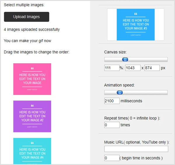 GIFMaker.me laddar upp bilder för att skapa GIF