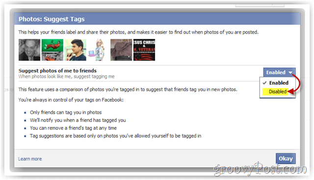inaktivera facebook som föreslår bilder av dig till vänner