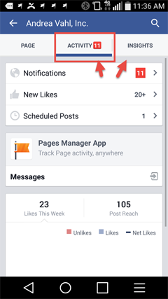 visa sidaviseringar från facebook-appen