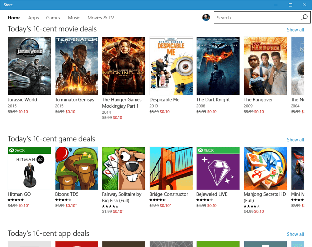 Windows Store 10 cent-erbjudanden