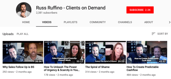 Sätt för B2B-företag att använda onlinevideo, Russ Ruffino, exempel på YouTube-kanal med intervjuvideor
