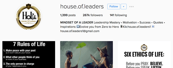 House of Leaders instagram bio