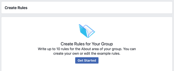 Hur du förbättrar din Facebook-gruppgemenskap, Facebook-alternativet för att komma igång med att skapa regler för din grupp