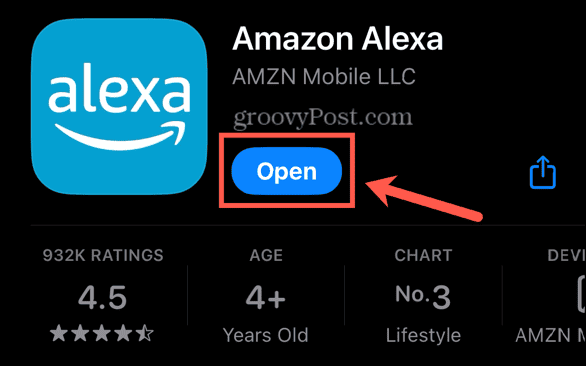 alexa app öppna knapp