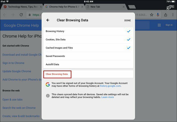 Rensa Browsing Data Chrome-app iOS