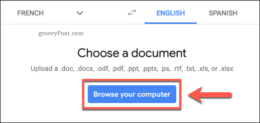Bläddra igenom din datorknapp på webbplatsen Google Translate
