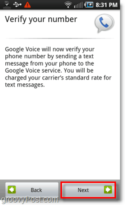 Google Voice på Android Mobile Config Verify Number